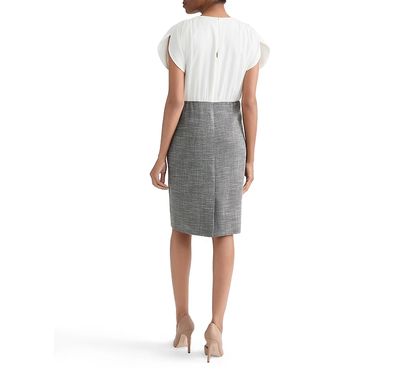 Kasper Women's Mixed-Media Tulip-Sleeve Sheath Dress