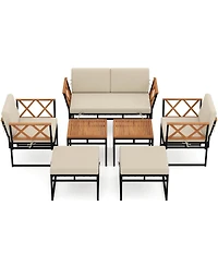 Slickblue 7 Piece Outdoor Seating Set with Bungee Rope Design and Cushions