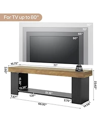 Tribesigns 71'' Extra Long Tv Stand for Up to 80 Inch TVs, Farmhouse Entertainment Center with Open Storage Shelf, Fluted Wood Media Console