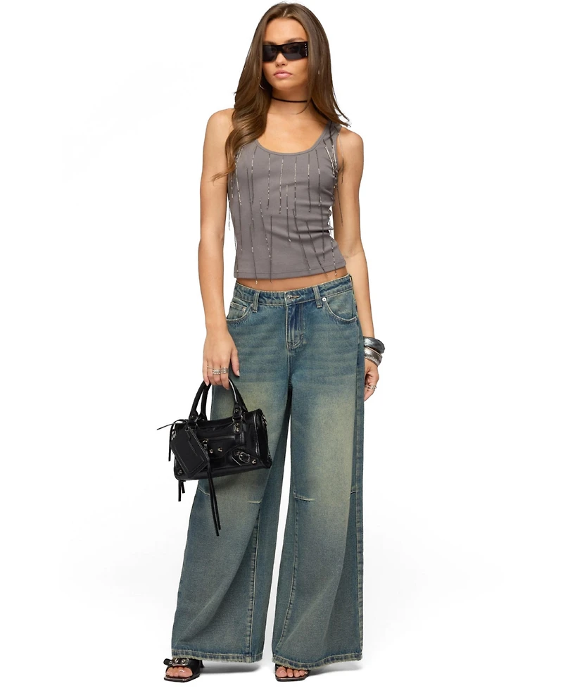 Edikted Women's Beaded Fringe Ribbed Tank Top