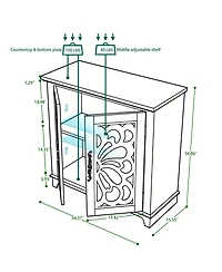 Clihome Acrylic Mirror Door Buffet Cabinet, Mdf Hollow-Carved Accent Cabinet Storage Sideboard with Adjustable Shelves