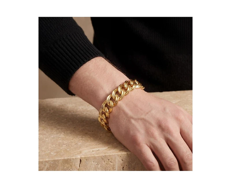 Rachel Glauber Men's Unique 14K Gold Plated Ornate Curb Link Chain Bracelet