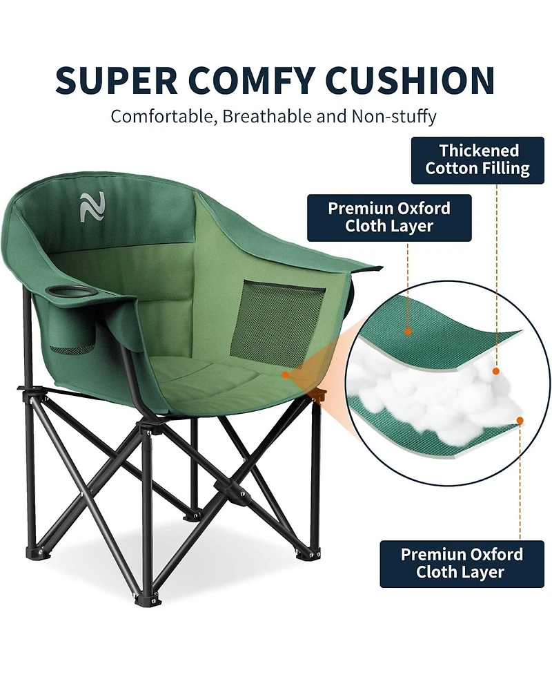 Mooncool Padded Camping Chair Portable Heavy Duty Arm Chairs with Side Pockets Cup Holder