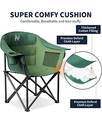 Mooncool Padded Camping Chair Portable Heavy Duty Arm Chairs with Side Pockets Cup Holder