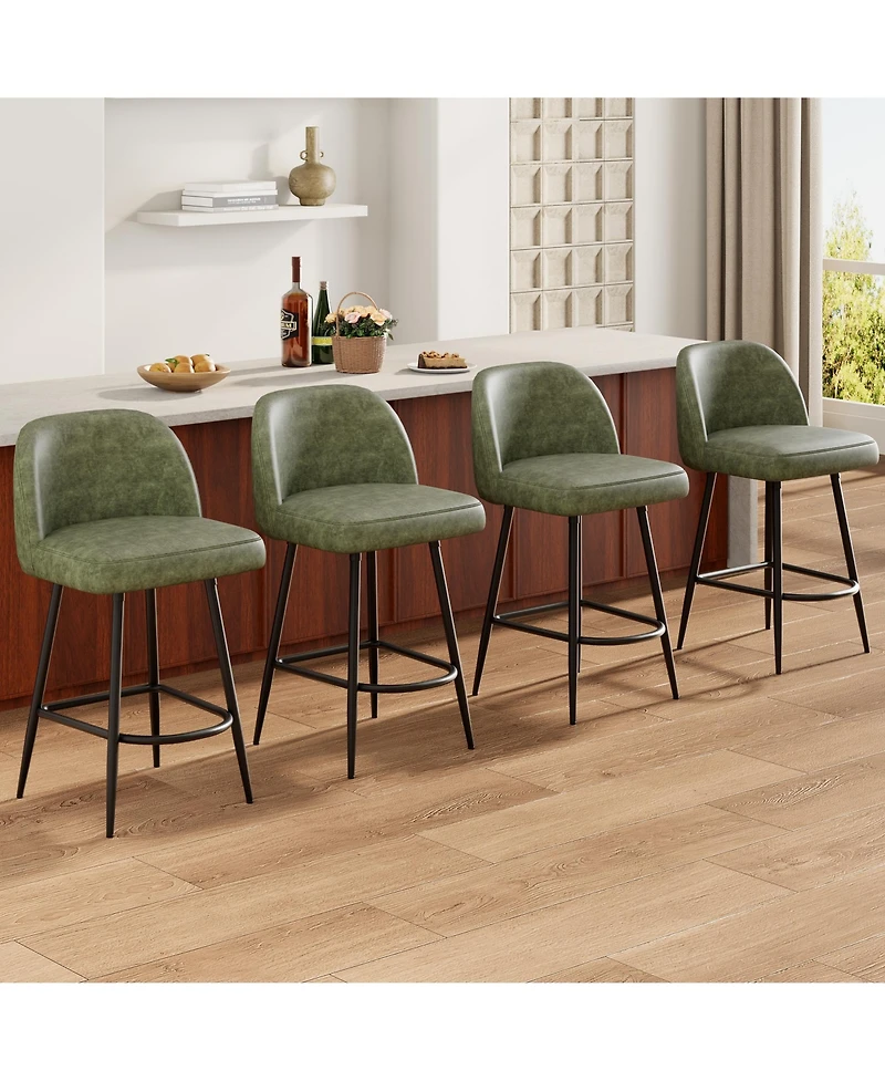 homfan Set of 4 Counter Height Bar Stools with Wingback Pu Seat and Metal Frame for Kitchen Island Dining
