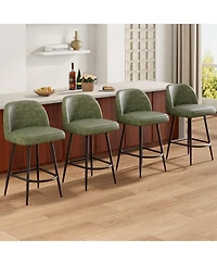 homfan Set of 4 Counter Height Bar Stools with Wingback Pu Seat and Metal Frame for Kitchen Island Dining