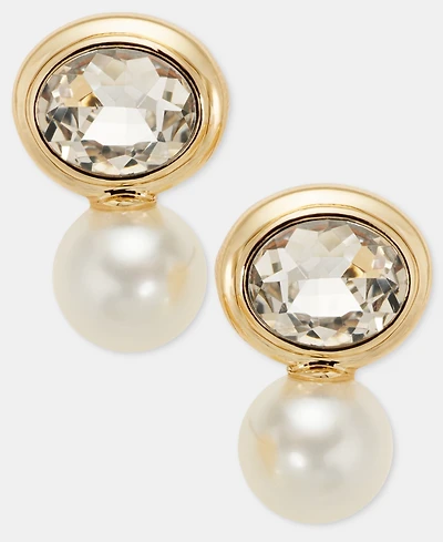 Anne Klein Imitation Pearl & Stone Snowman Button Earrings