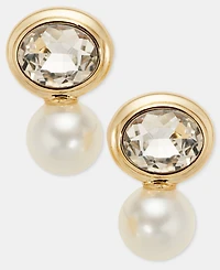 Anne Klein Imitation Pearl & Stone Snowman Button Earrings