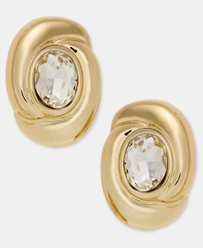 Anne Klein Crystal Twisted Oval Clip-On Button Earrings