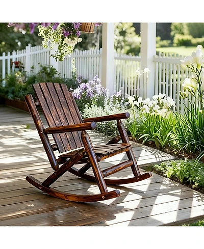 Hips All-Weather Outdoor Glider Chair, Heavy-Duty Single Patio Rocker with Removable Cup Holders