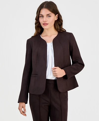 Anne Klein Essentials Petite Scuba Suede Open-Front Jacket