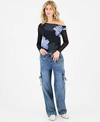 Madden Girl Juniors' Asymmetrical Off-the-Shoulder Mesh Top