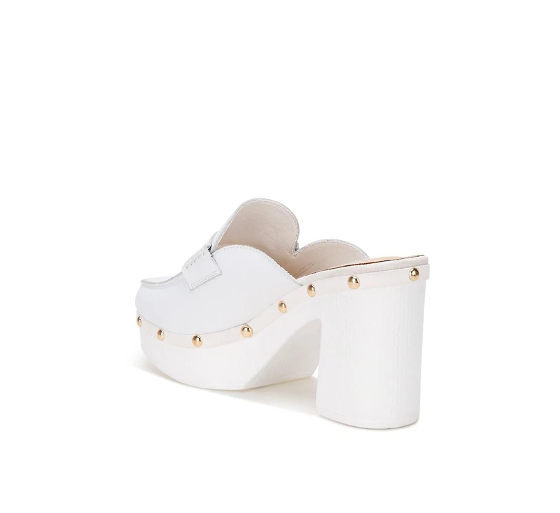 Lyrac Recycled Leather Platform Clogs White