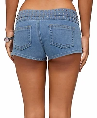 Edikted Women's Odetta Studded Low Rise Denim Shorts