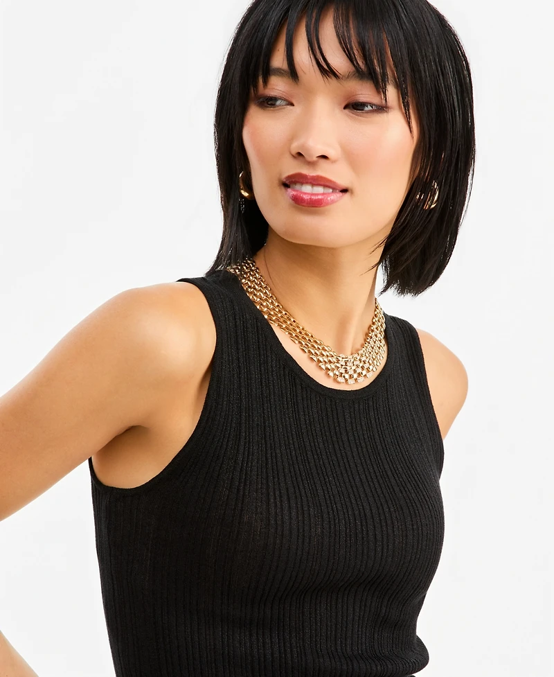 I.n.c. International Concepts Women's Sleeveless Crewneck Ribbed Cotton-Blend Sweater Tank, Macy's Exclusive