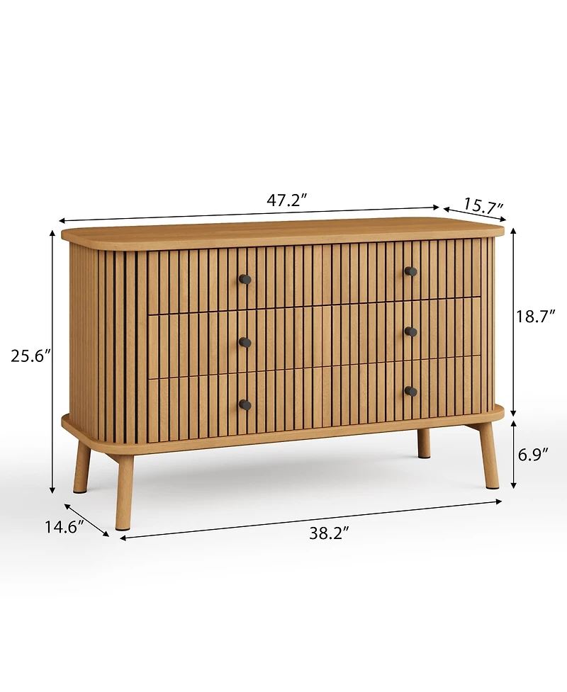 homfan Fluted Farmhouse-Modern Dresser with Metal Legs, Space-Saving Bedroom Storage Chest with Multiple Drawers, Easy Assembly