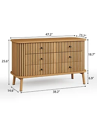 homfan Fluted Farmhouse-Modern Dresser with Metal Legs, Space-Saving Bedroom Storage Chest with Multiple Drawers, Easy Assembly