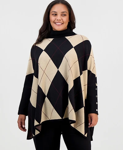Jones New York Plus Size Argyle Turtleneck Poncho