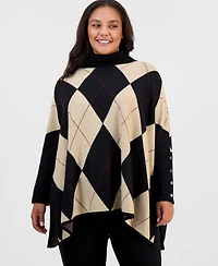 Jones New York Plus Size Argyle Turtleneck Poncho