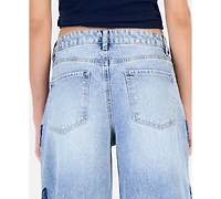 Madden Girl Juniors' 90s Skater High-Rise Wide-Leg Butterfly Embroidery Jeans