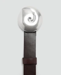 Mango Women's Shell Buckle Leather Belt