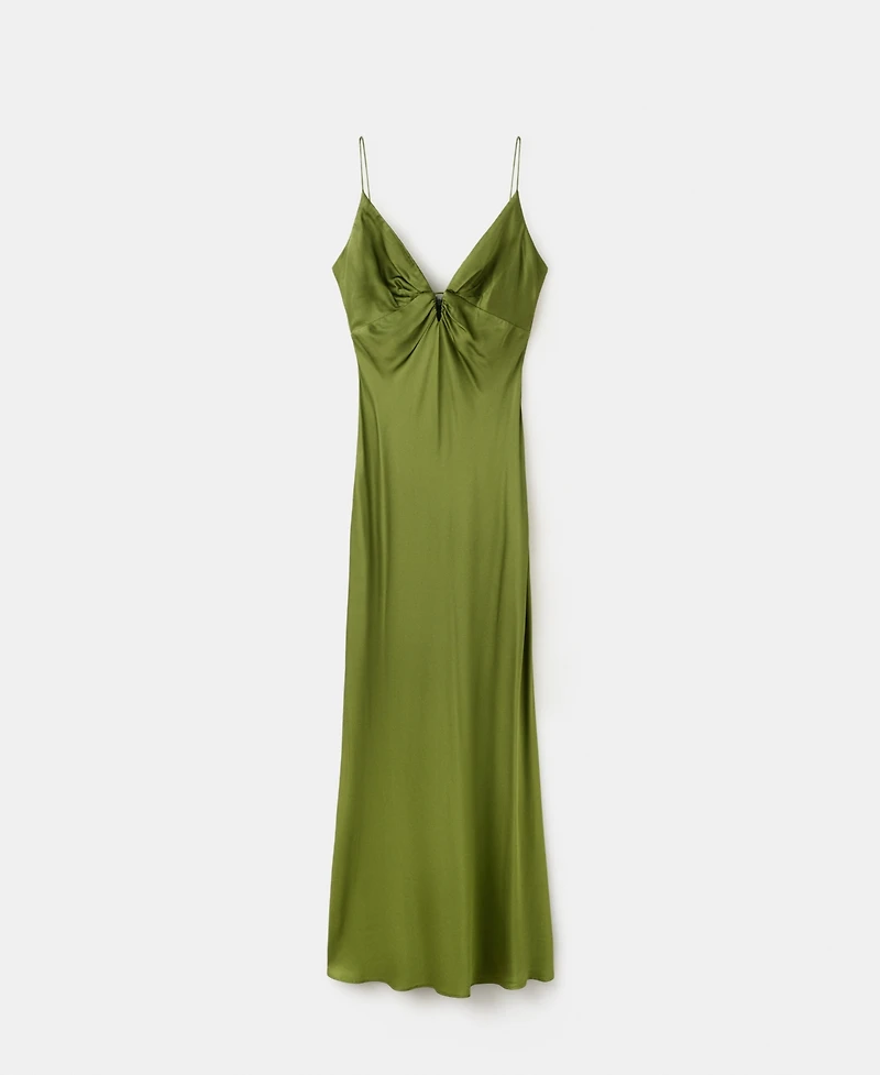 Mango Women's Gathered V-Neckline Satin Dress