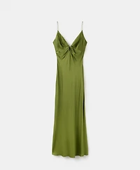 Mango Women's Gathered V-Neckline Satin Dress