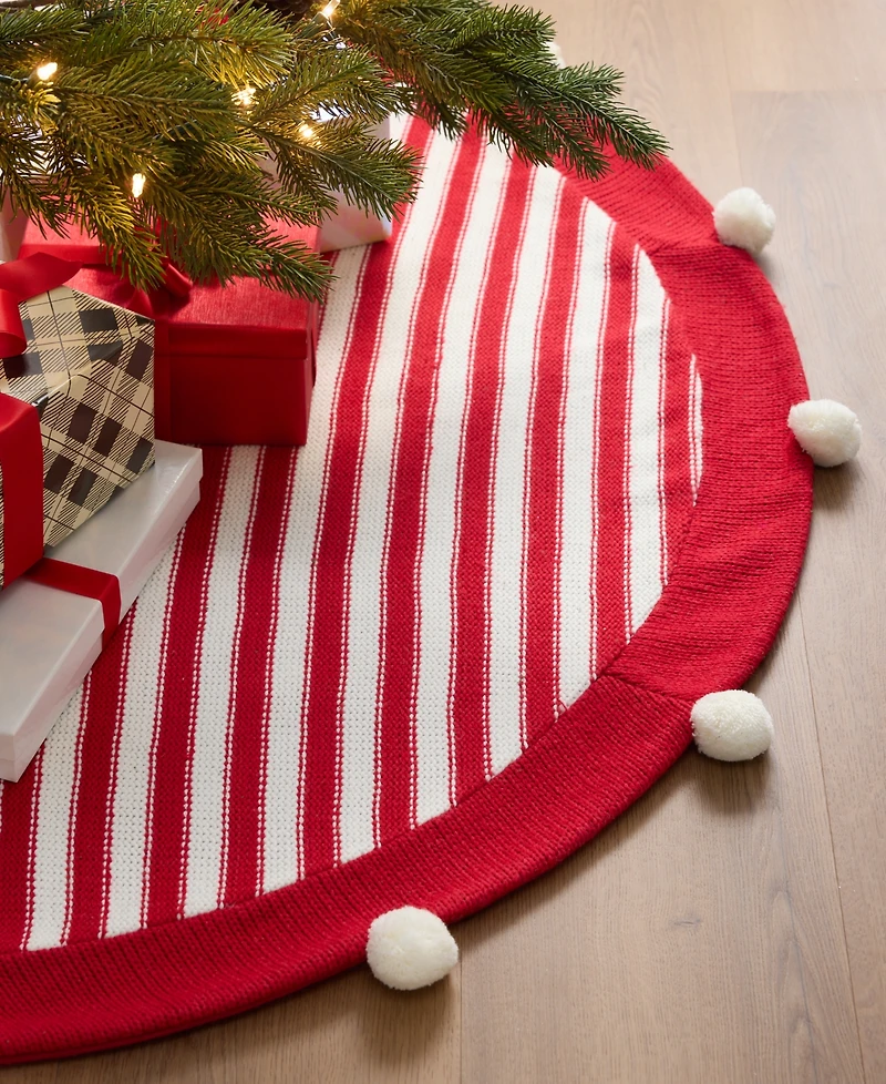 Holiday Lane Heritage Red and White with Pompom Tree Skirt, Macy's Exclusive