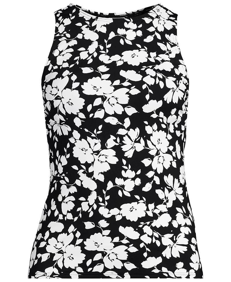 Lands' End Women's D-Cup Chlorine Resistant High Neck Upf 50 Modest Tankini Swimsuit Top