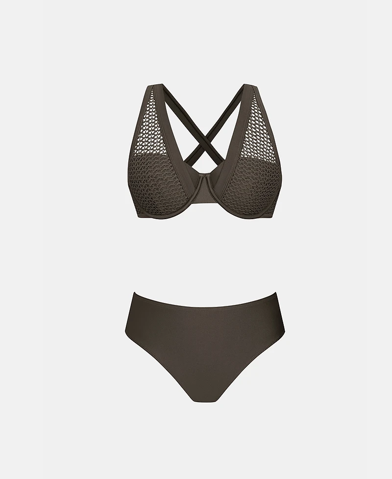 Cupshe Women's Mesh Overlay Underwire Bikini Set