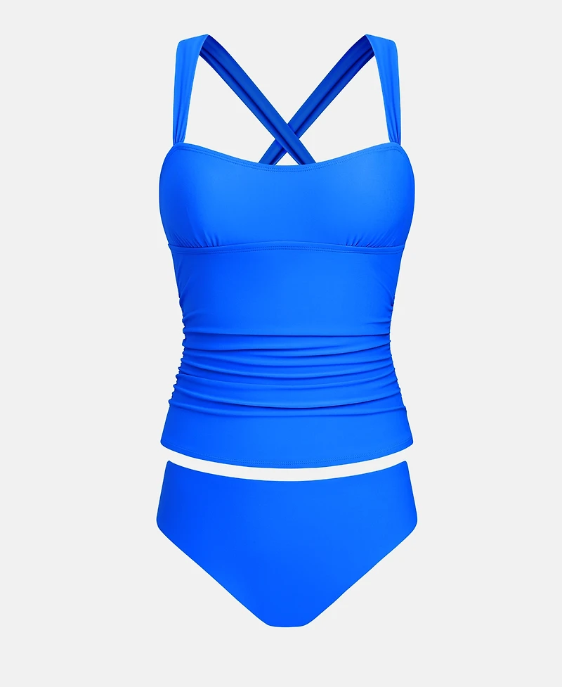 Cupshe Women's V-Neck Cross-Back Tankini Set with Reversible Bottom