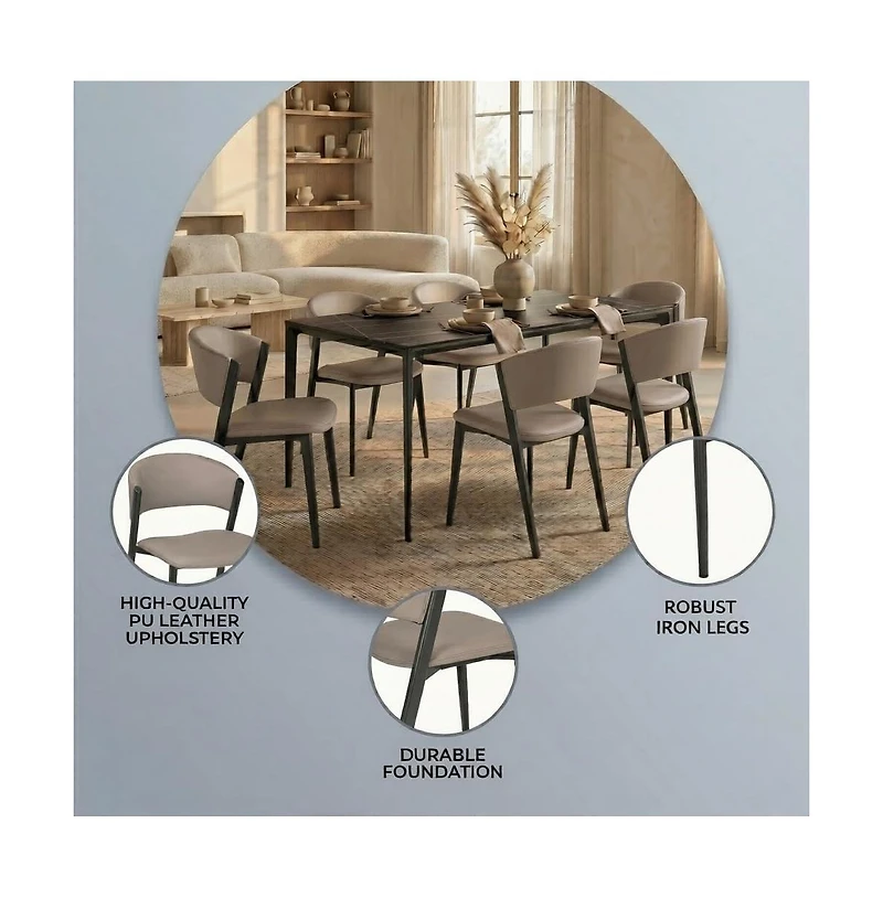LeisureMod Aspen Modern Dining Chairs Set of 2 Leather Kitchen Side Chair - Open Back and Curved Design, Iron Legs, Accent Seating for Room