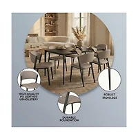 LeisureMod Aspen Modern Dining Chairs Set of 2 Leather Kitchen Side Chair - Open Back and Curved Design, Iron Legs, Accent Seating for Room