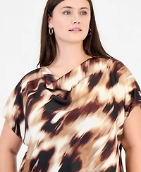 Anne Klein Plus Cowl Neck Short-Sleeve Print Blouse
