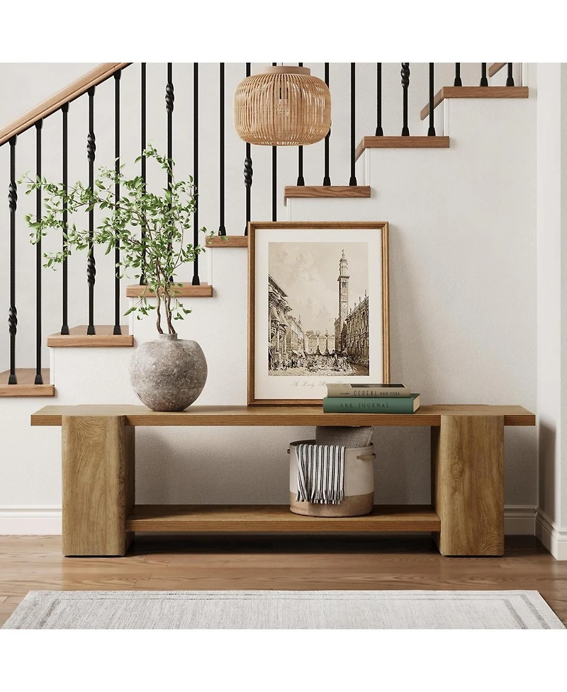 Tribesigns Wood Entryway Bench: 63" end of bed bench with storage shelf. Farmhouse shoe bench for entryway, dining room, hallway.