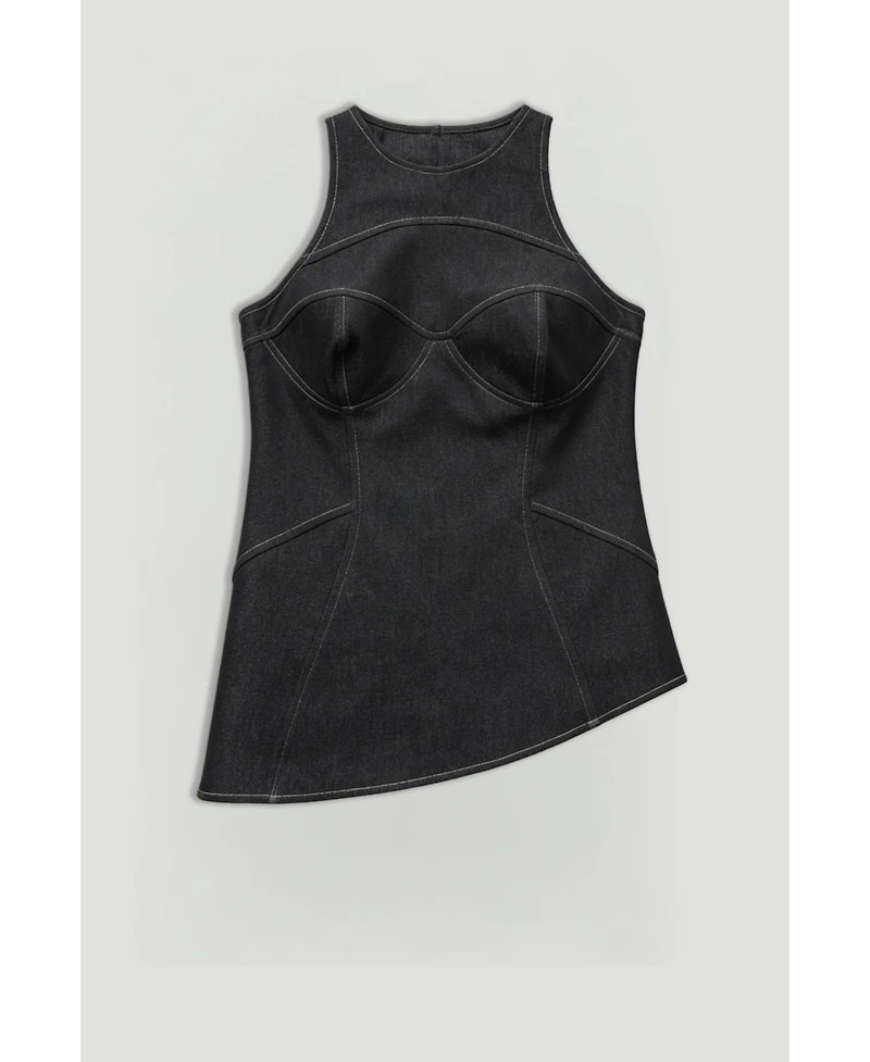 Nocturne Women's Halter Neck Denim Bustier Top