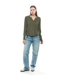 Wilt Women's Long Sleeve Henley Mock Tee