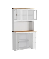 gaomon Kitchen Pantry Cabinet with Led Lights and Charging Station, 71 Inch Tall Kitchen Hutch Storage Cabinet with Countertop, 3 Drawers, 4 Doors