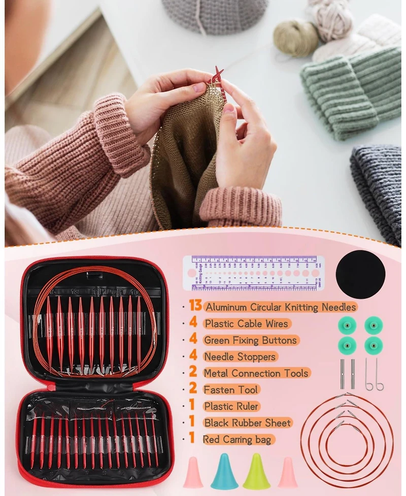 Aeelike Interchangeable Knitting Needle Set with Circular Cable for Crafters, 13 Circular Knitting Needles with 4 Cables, 3-10 mm