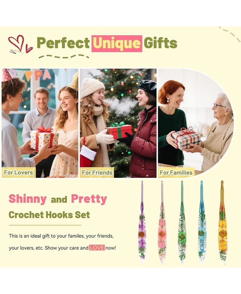 Aeelike Crochet Hooks Set, 3.0mm-6.0mm Ergonomic Crochet Hooks with Long Floral Handle, Super Shiny, Unique for Diy Crafts, Blanket, Sweaters
