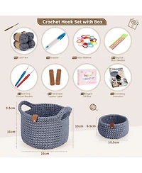Aeelike Complete Crochet Basket Kit for Beginners - Includes Yarn, Hook, Stitch Markers, and Guidebook