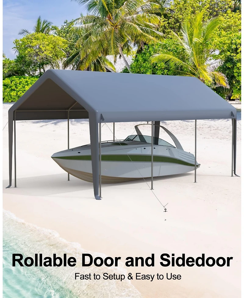 homfan 10x20Feet Carport Canopy – Waterproof Uv Front and Sidewalls, 200G Pe Tarpaulin Replacement for Garage Car Tent