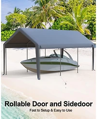 homfan 10x20Feet Carport Canopy – Waterproof Uv Front and Sidewalls, 200G Pe Tarpaulin Replacement for Garage Car Tent