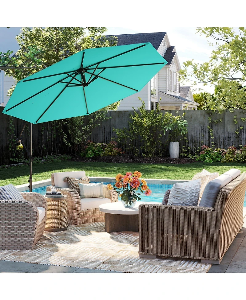 Sugift 10 ft Offset Cantilever Umbrella with Eight Ribs and Cross Base