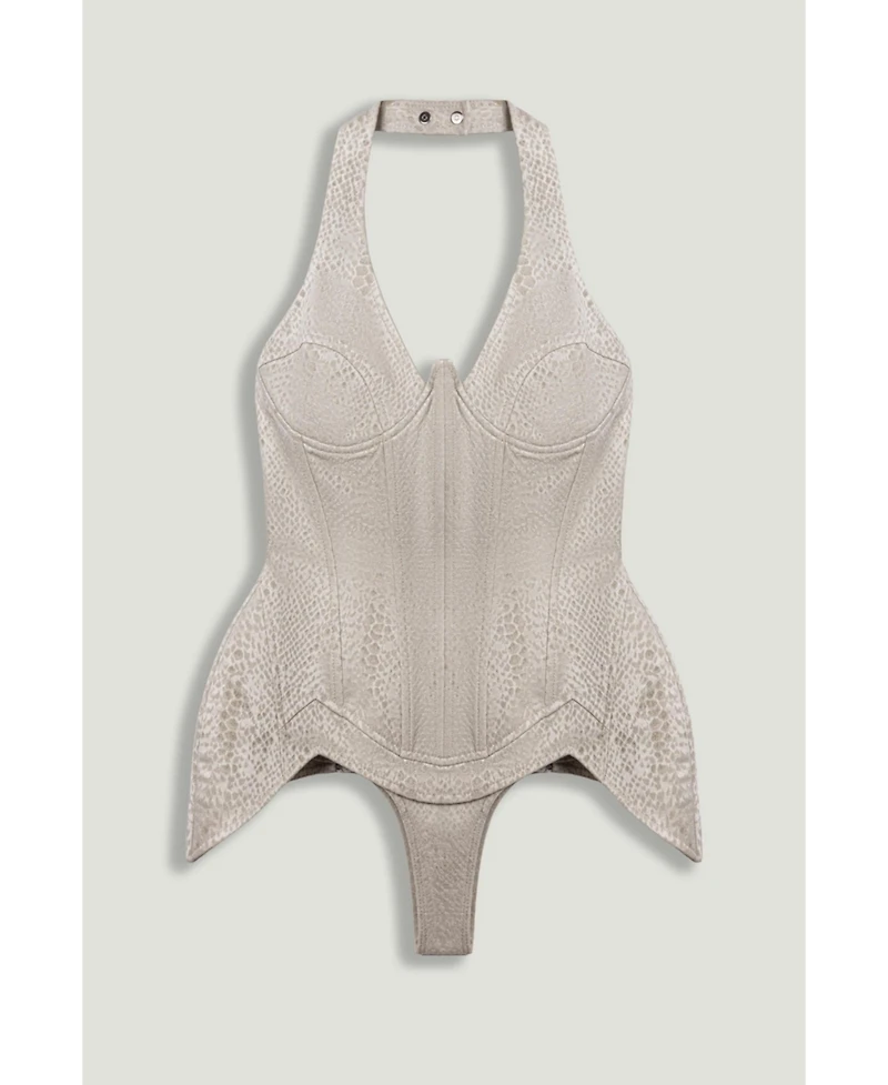 Nocturne Women's Snake Print Boned Corset Halterneck Body Top