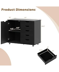 Costway 5-Drawer File Cabinet with Door, Wheels and 5-Level Adjustable Shelf for Home