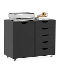 Costway 5-Drawer File Cabinet with Door, Wheels and 5-Level Adjustable Shelf for Home