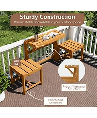 Sugift 3-in-1 Outdoor Acacia Wood Loveseat Bench Furniture with Slatted Seat