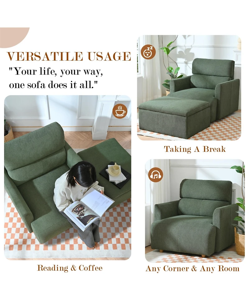 Rainsken Modern Oversized Accent Chair, Comfy Upholstered Armchair with Storage Ottoman and Side Pillows for Living Room, Reading Nook