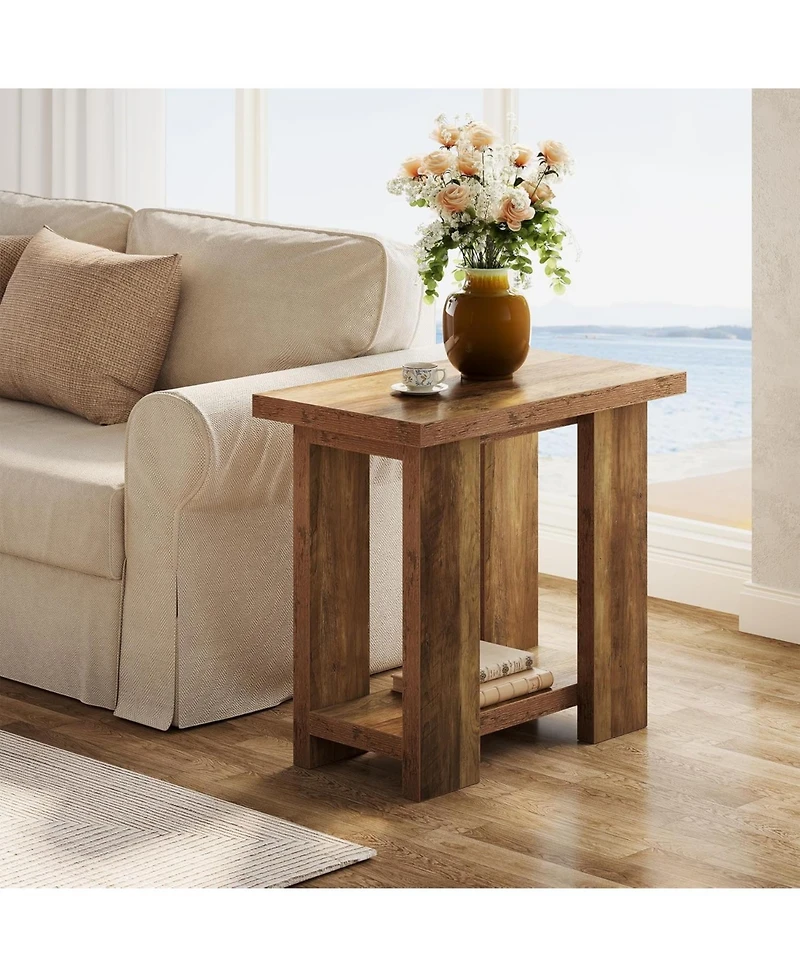 Tribesigns 2 Tier Side Table with Storage,Rustic Wood End Table,Narrow Nightstand Bedside Table for Living Room,Bedroom,Small Spaces